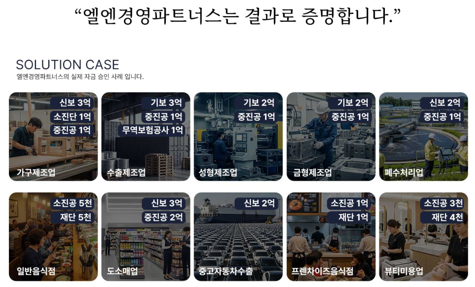 가구제조업, 수출제조업, 성형제조업 등 업종별 실제 자금 승인 사례와 금액